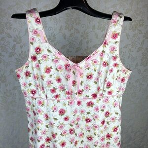 Sag Harbor cotton empire waist summer dress pink floral 14 petite